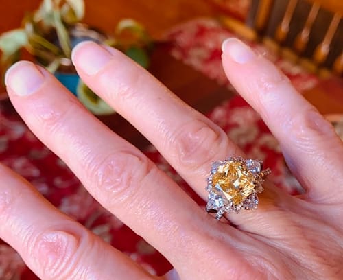 Customer photo review of Halo Flower Canary Yellow CZ Split Shank Ring in Sterling Silver