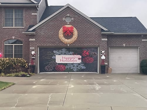 Customer photo review of Happy Holidays Christmas Concept Garage Door Cover Banner Wrap