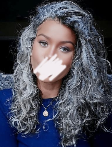 Customer photo review of Luvwin 13x4 Salt And Pepper Wavy Glueless Gray Color Pre-Cut Lace Wig Human Hair