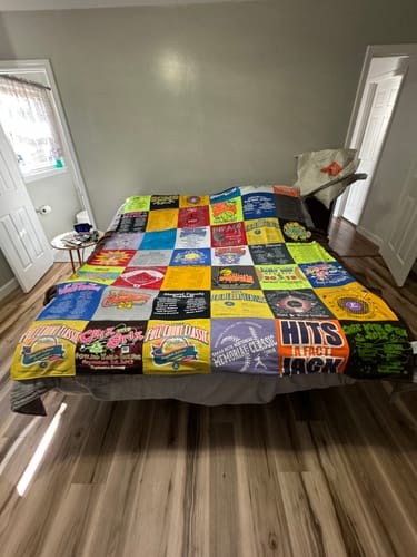 T-shirt quilt with music, cars themes by Ronnie from TN