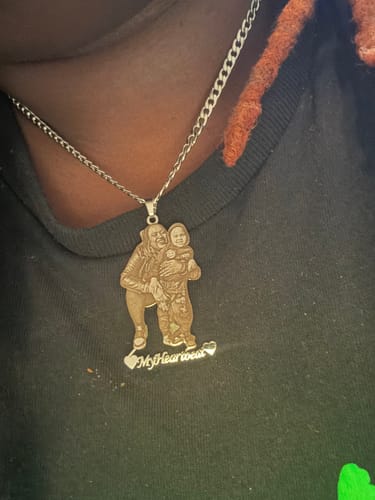 Customer photo review of Custom Photo Engraved Pendant Necklace