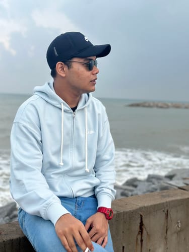 Customer photo review of Essential Full Zip-Up Blue Hoodie