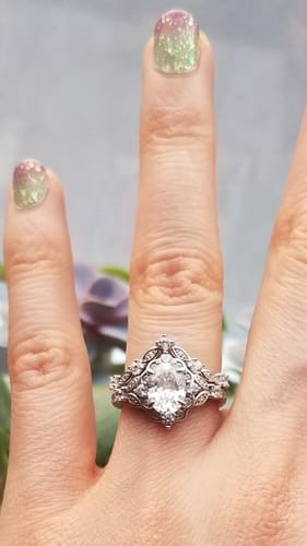 Customer photo review of Halo Art Deco Oval CZ Ring in Sterling Silver