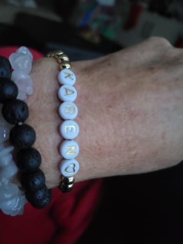 Customer photo review of Personalised Friendship Bracelet Gold - Gold & White