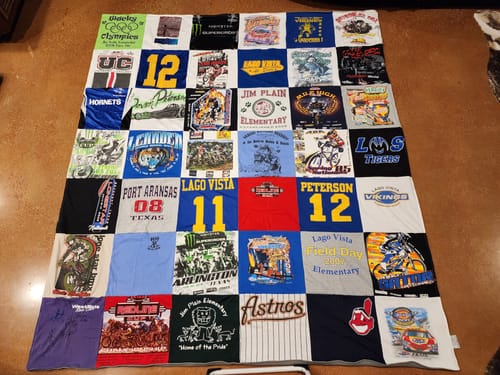 T-shirt quilt featuring lago vista viking football team, houston astros baseball team by Tara from TX