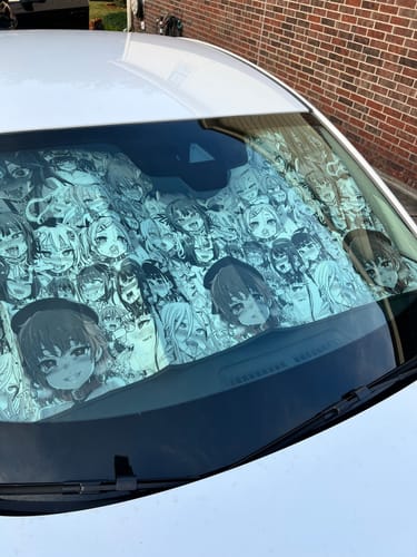 Customer photo review of Ahegao Car Sunshade Custom Manga Car Interior Accessories