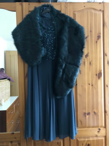 Customer photo review of Faux Fur Stole Wrap Shawl, Dark Teal