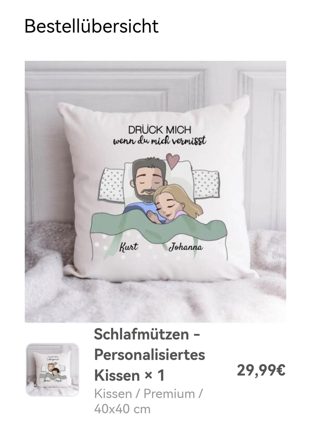 Customer photo review of Schlafmützen - Personalisiertes Kissen