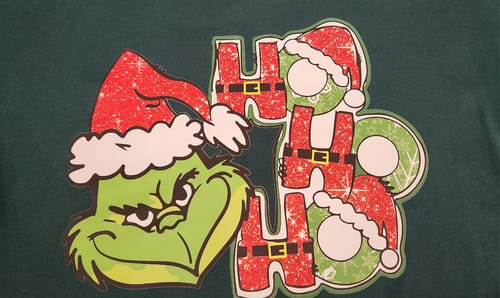 Customer photo review of Grinch Ho Ho DTF Transfer