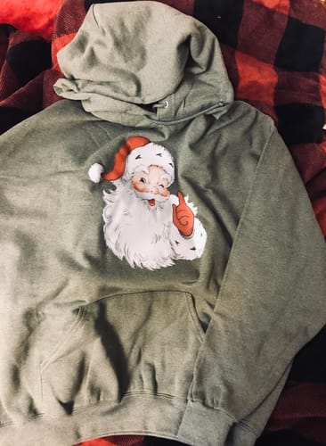 Customer photo review of Vintage Classic Winking Santa Christmas Hoodie Sweatshirt