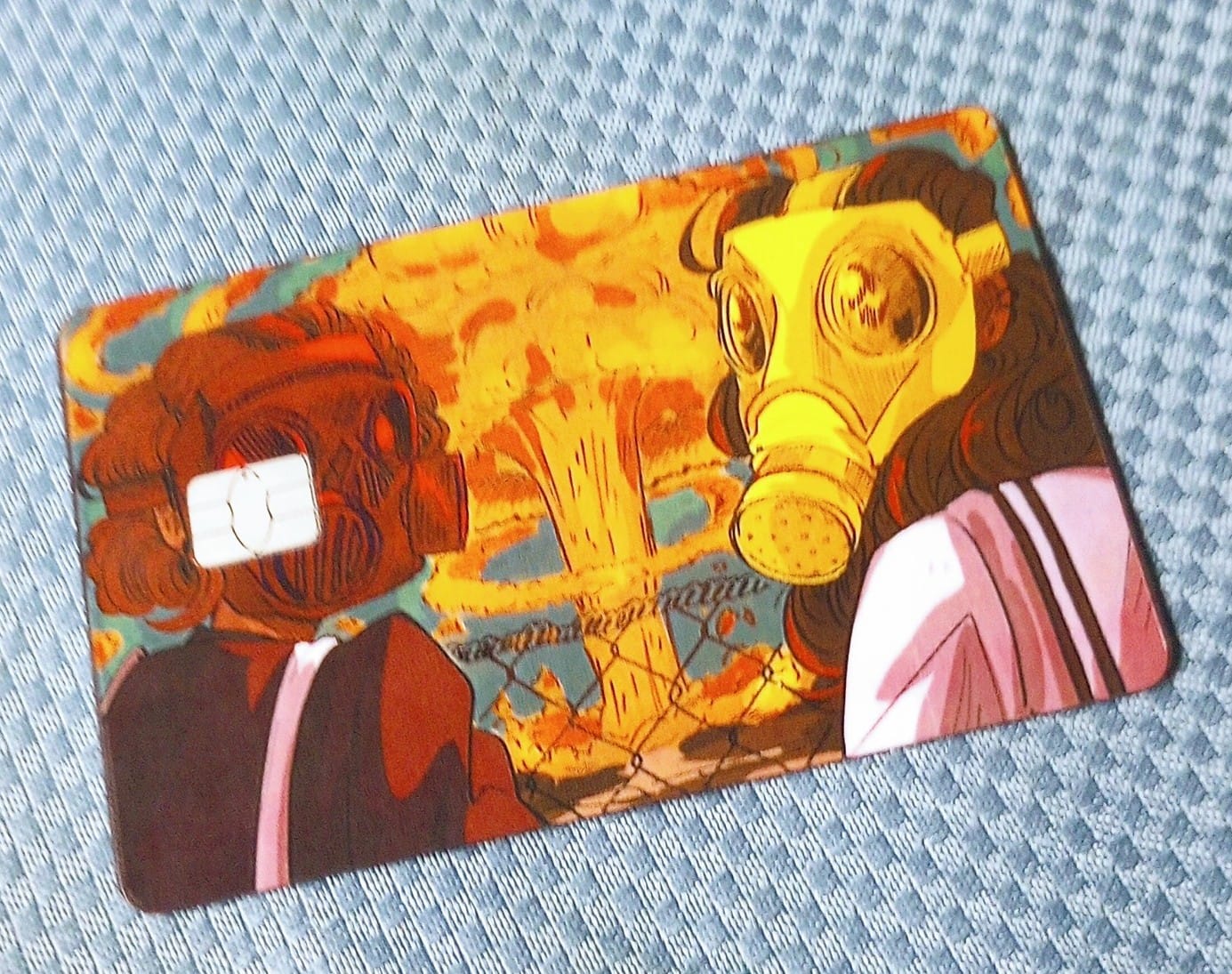 Customer photo review of Gas Mask Girls Credit Card Skins
