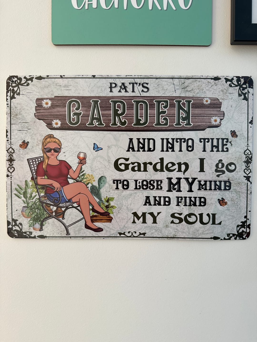 Customer photo review of And Into The Garden I Go Gardening Girl - Garden Sign - Personalized Custom Classic Metal Signs