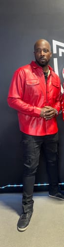 Customer photo review of THRILLER BUTTON UP (RED)