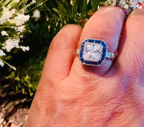 Customer photo review of Halo Art Deco Princess CZ Ring in Sterling Silver