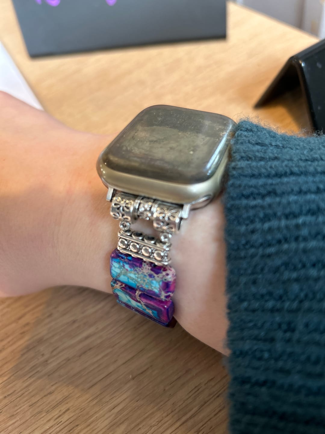 Customer photo review of Majestic Tibetan Jasper Stretch Apple Watch Strap