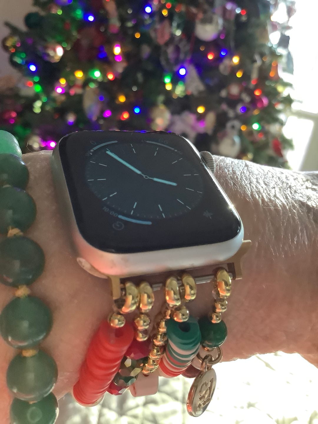 Customer photo review of Santa Sparkle Stretch Apple Watch Strap