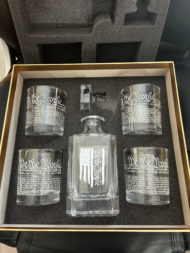 Customer photo review of We The People American Flag Decanter Whiskey Glass Gift Set - 5 Piece Set - Premium Gift Box