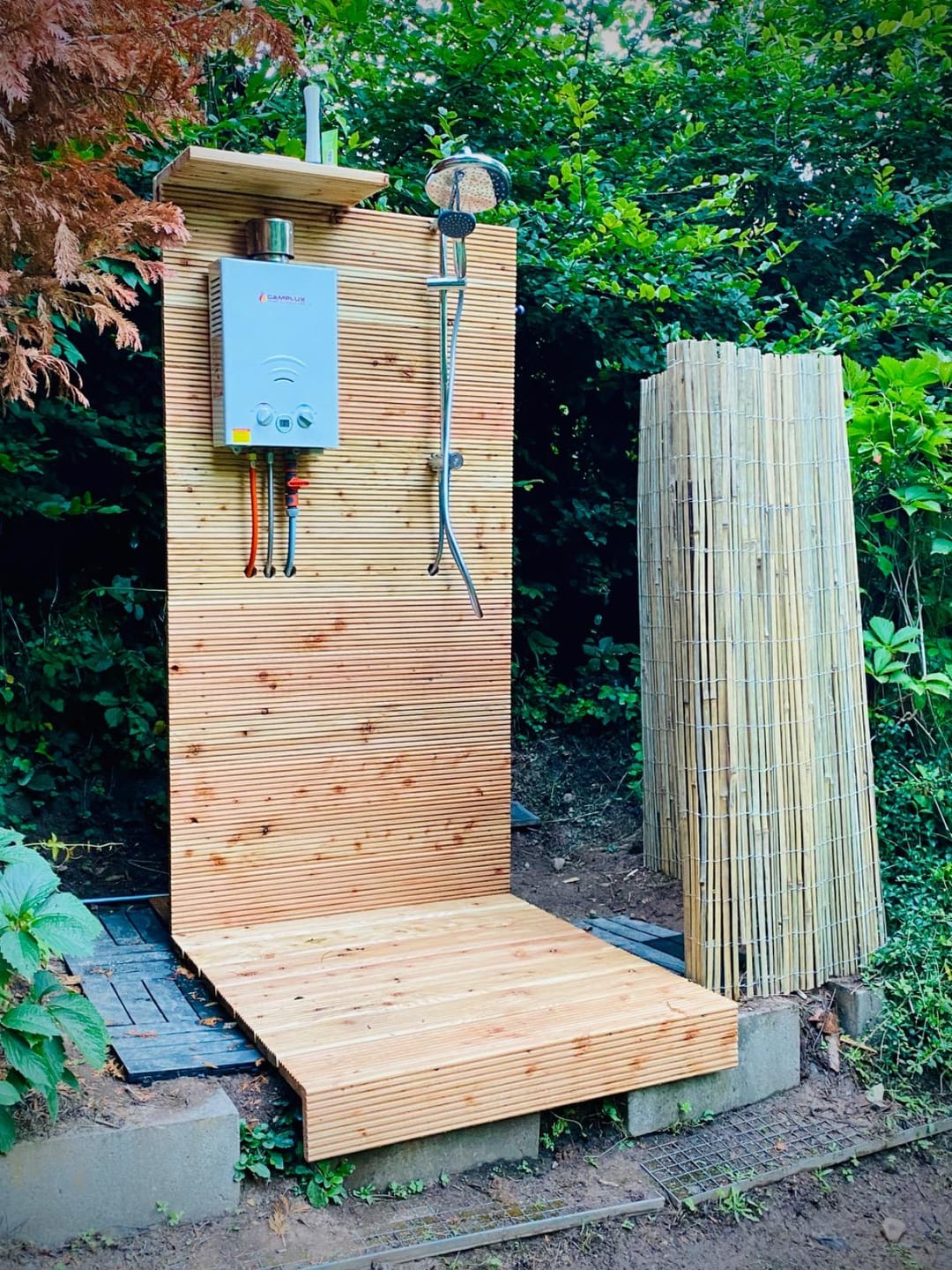 Customer photo review of Camplux BW158C 6L Tankless Gas Portable Water Heater with Rain Cap,Instant Gas Propane Shower For Horse Camping RV Trip