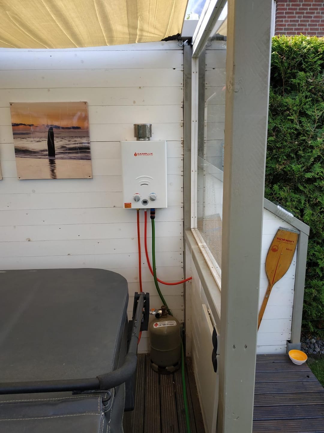 Customer photo review of Camplux BW158C 6L Tankless Gas Portable Water Heater with Rain Cap,Instant Gas Propane Shower For Horse Camping RV Trip
