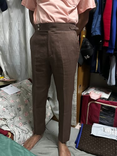 Customer photo review of Trousers With Side Adjusters -  Linen Coffee Plain