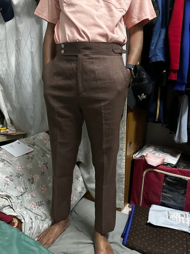 Customer photo review of Trousers With Side Adjusters -  Linen Coffee Plain