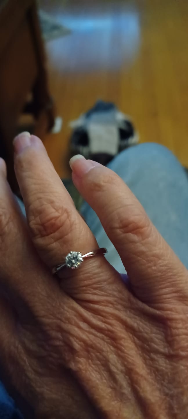Customer photo review of Classic Solitaire Moissanite Six-Prong Sterling Silver Engagement Ring