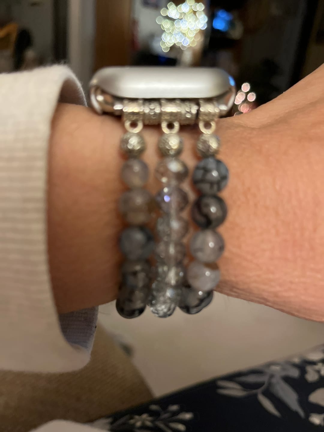 Customer photo review of Labradorite Crystal Stretch Apple Watch Strap