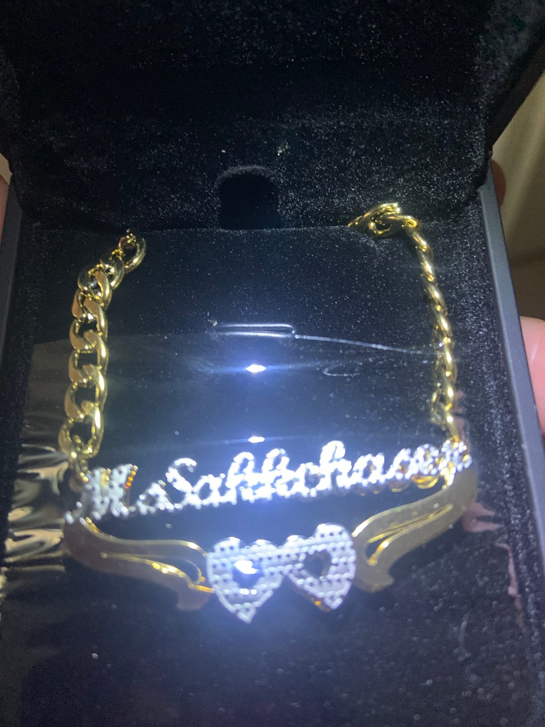 Customer photo review of Double Hearted 3D Plated Name Necklace