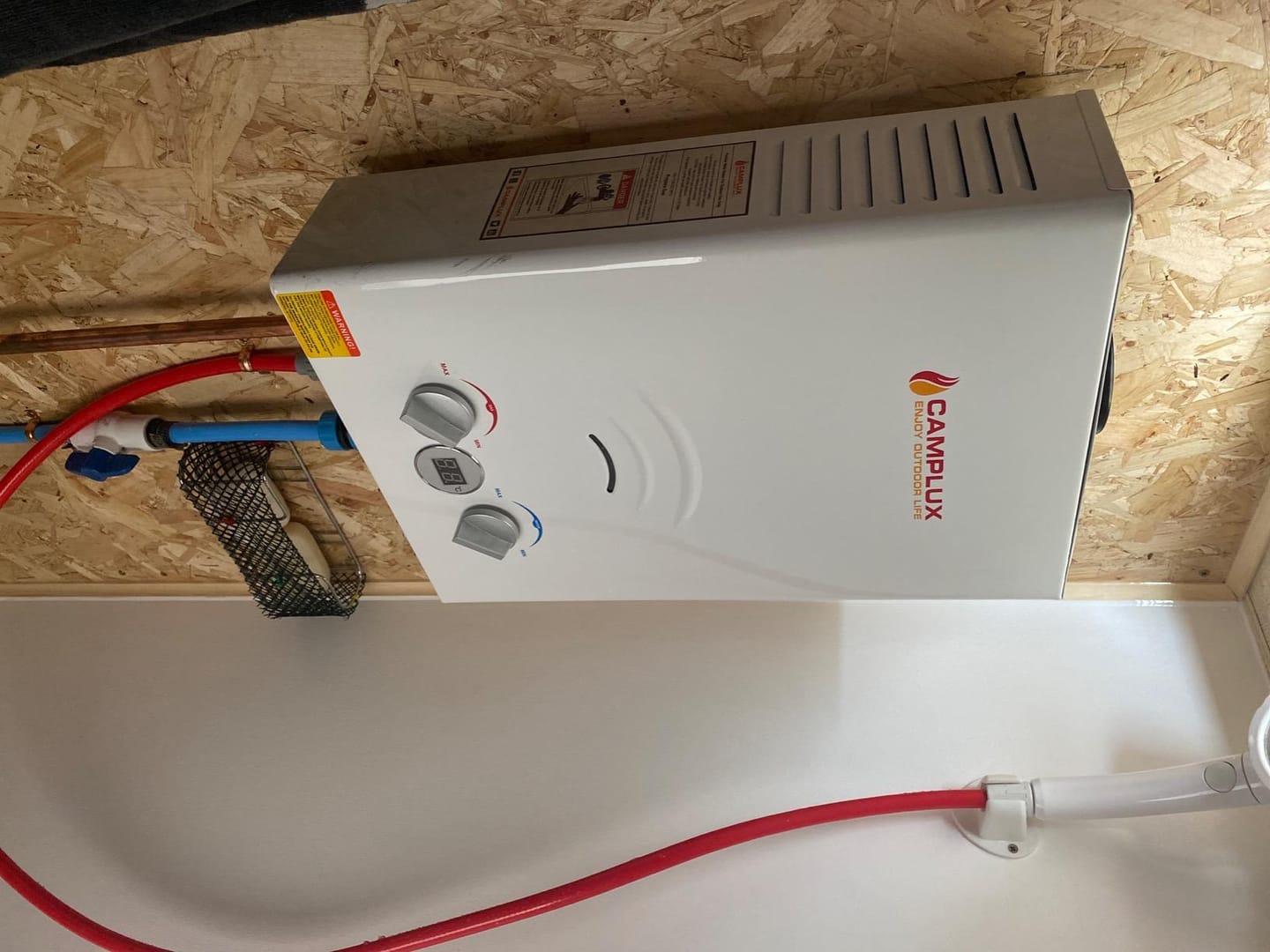 Customer photo review of Camplux BW158C 6L Tankless Gas Portable Water Heater with Rain Cap,Instant Gas Propane Shower For Horse Camping RV Trip