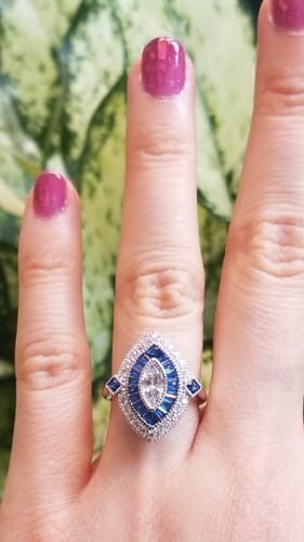 Customer photo review of Navette Halo CZ Ring in Sterling Silver