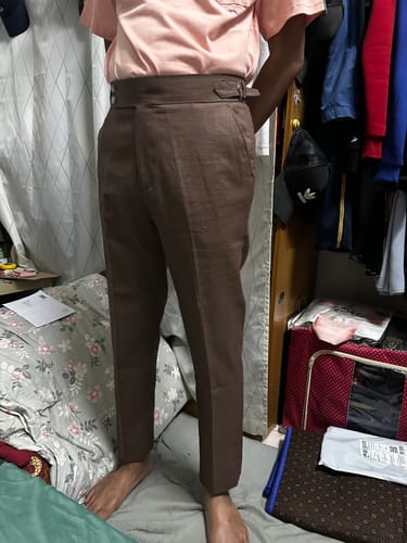Customer photo review of Trousers With Side Adjusters -  Linen Coffee Plain
