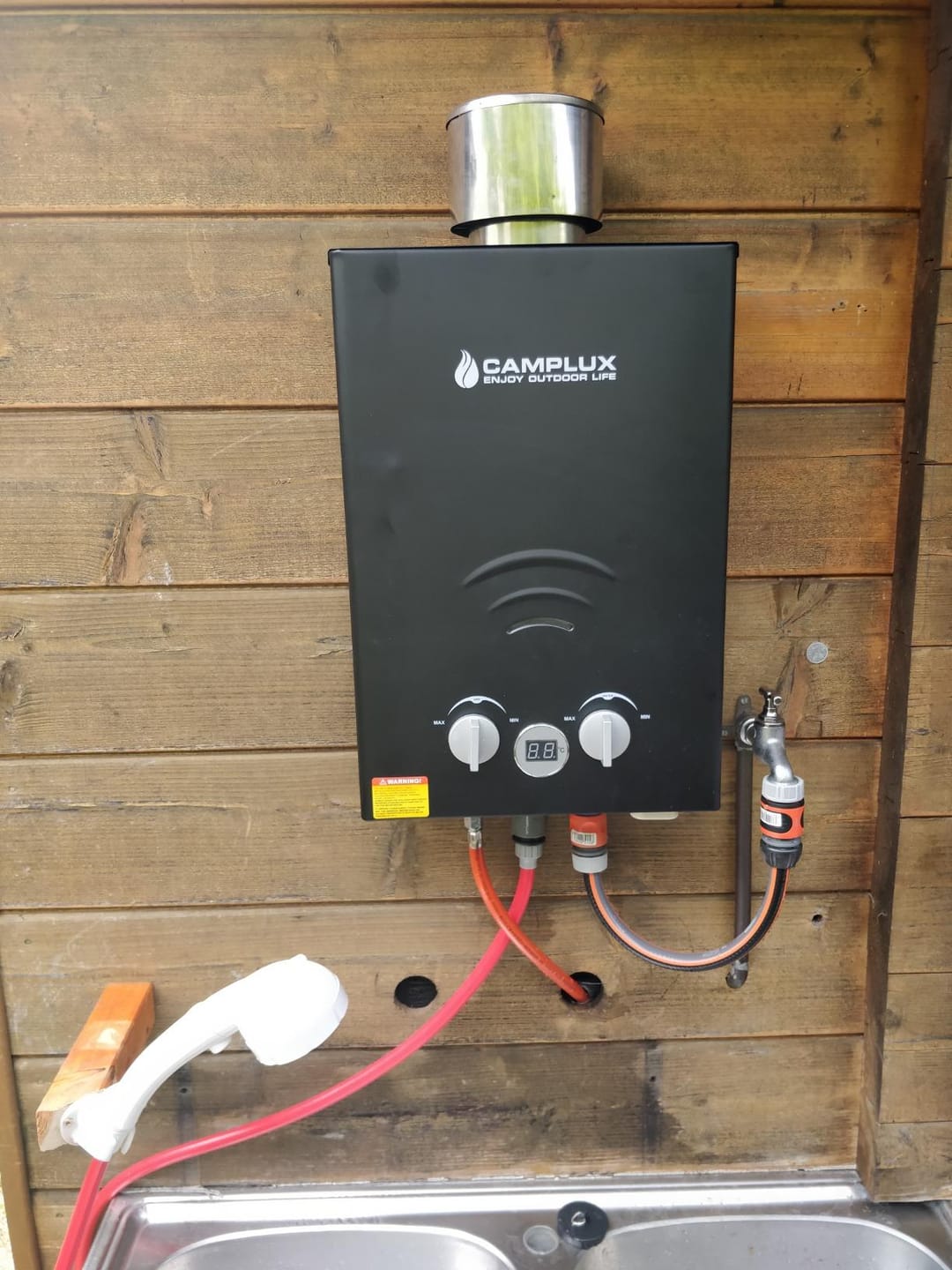 Customer photo review of Camplux BW158BC 6L Portable Gas Propane Water Heater, Tankless Instand Gas Water Heater With Rain Cap