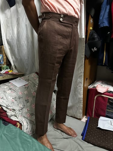 Customer photo review of Trousers With Side Adjusters -  Linen Coffee Plain
