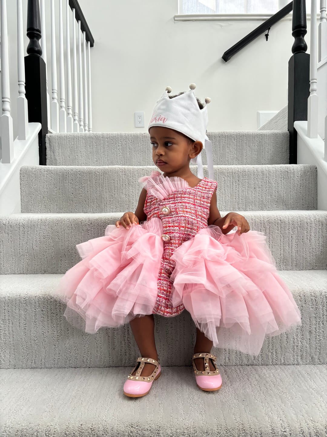 Customer photo review of Kellie Pink Tweed Romper