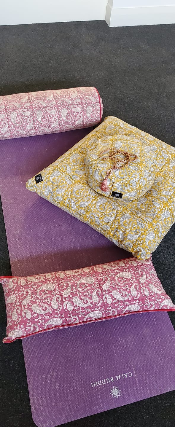 Customer photo review of Meditation Cushion ~ Mustard Paisley Zabuton