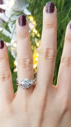 Customer photo review of 3-Stone Wishbone 2ct Cushion CZ Ring Set in Sterling Silver
