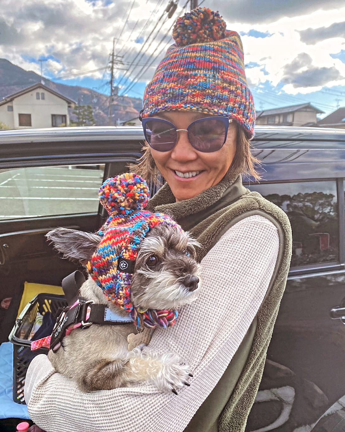 Customer photo review of Human Pompom Hat - Kaleidoscope