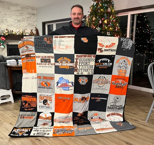 T-shirt quilt featuring west salem panthers by Justin from WI