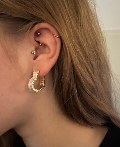 Customer photo review of Amor Heart Hoops