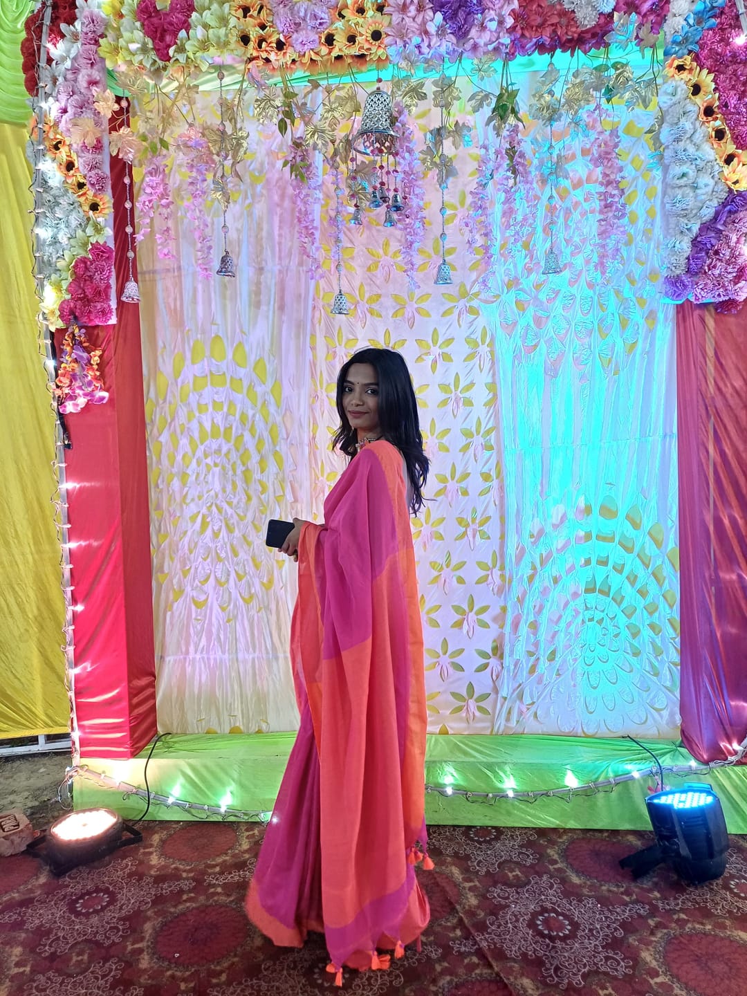 Customer photo review of Pink Orange Soft Cotton  Saree