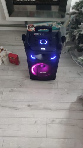 Customer photo review of Moukey Portable Bluetooth Woofer PA System Speaker Karaoke Machine Kit with 2 Wireless Microphones