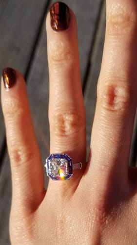 Customer photo review of Halo Art Deco Princess CZ Ring in Sterling Silver
