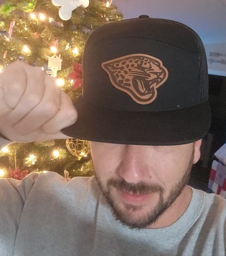 Customer photo review of Flat Bill Seven-Panel Leather Patch Hat - Richardson 168