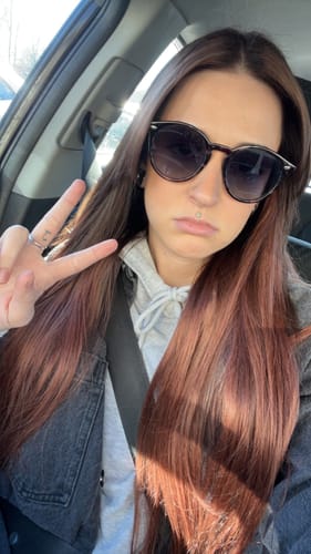 Customer photo review of 20 Inch Remy Tape Hair Extensions #33 Dark Auburn
