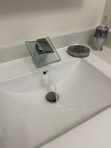Customer photo review of Waterfall Single Hole Glass Spout Bathroom Faucet Chrome