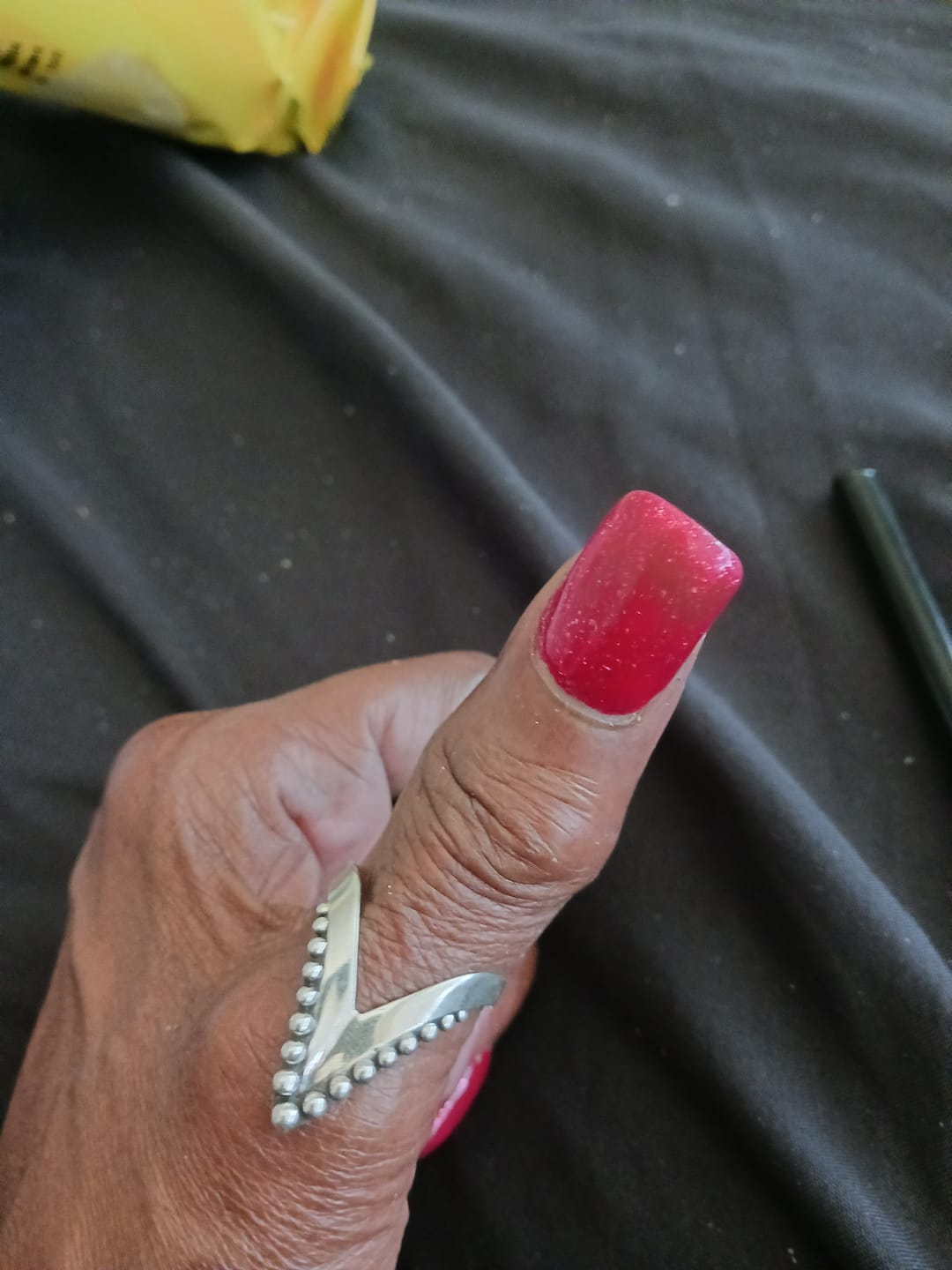 Customer photo review of Full Finger Chevron Thumb Ring Sterling Silver