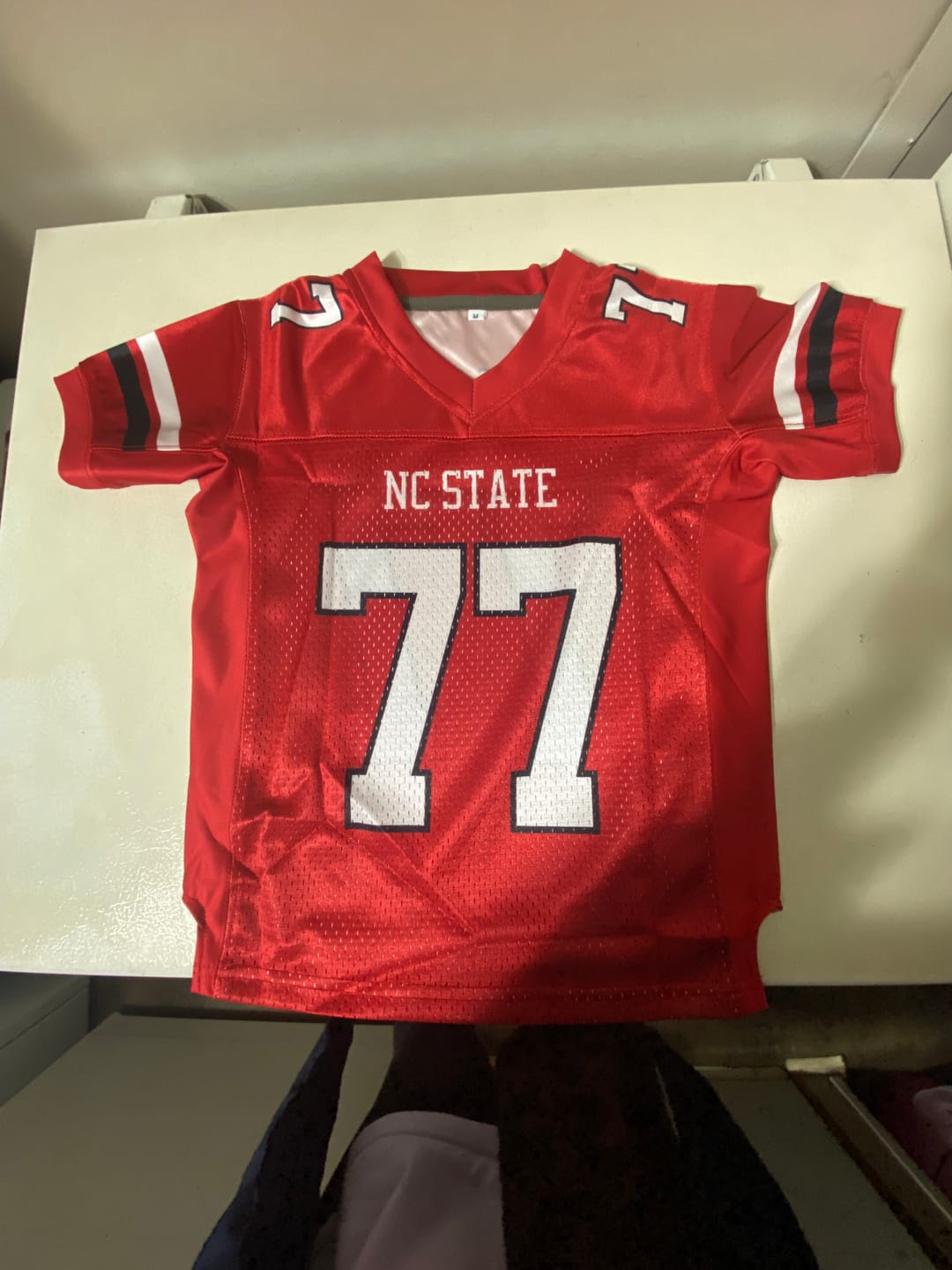 Customer photo review of Custom Red White-Black Classic Style Mesh Authentic Football Jersey