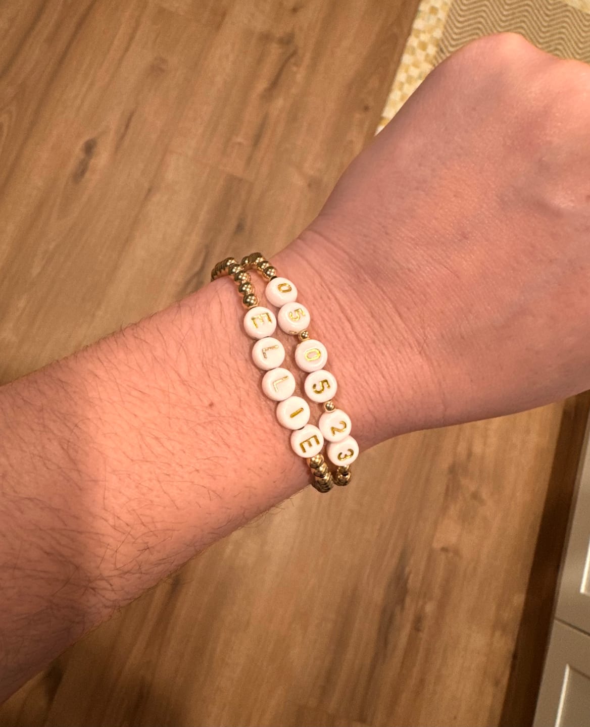 Customer photo review of Custom Name + Date Bracelet Set