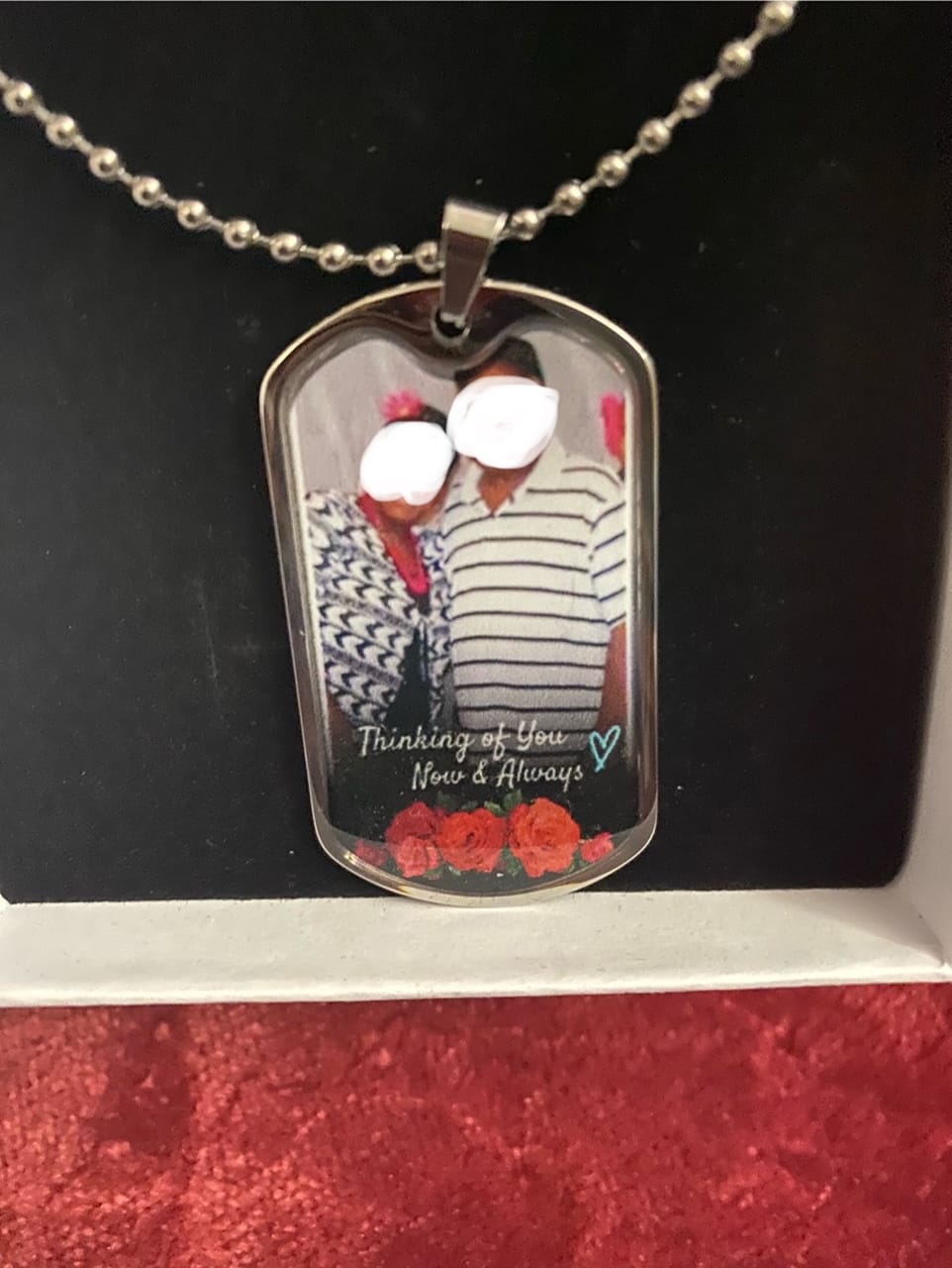 Customer photo review of Custom Name and 2 Photos  Memorial Dogtag Necklace Gift
