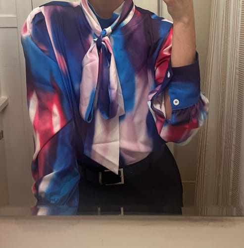 Customer photo review of Mens Colorful Ombre Print Tie Neck Shirt SKUK27833